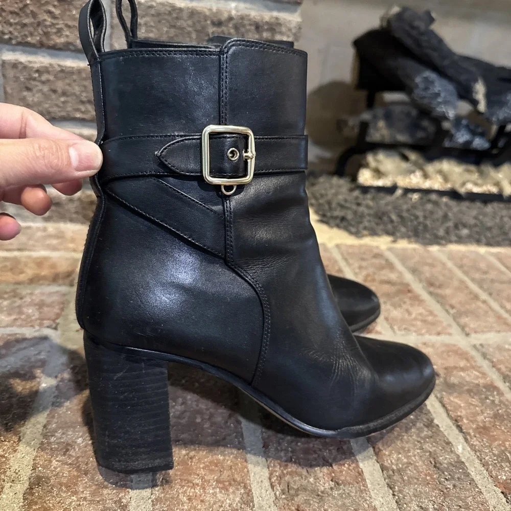 Coach Olivia Black Leather Bootie Block Heel Women's‎ Size 6.5B